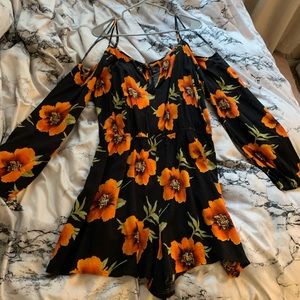 Orange and Black Floral Romper